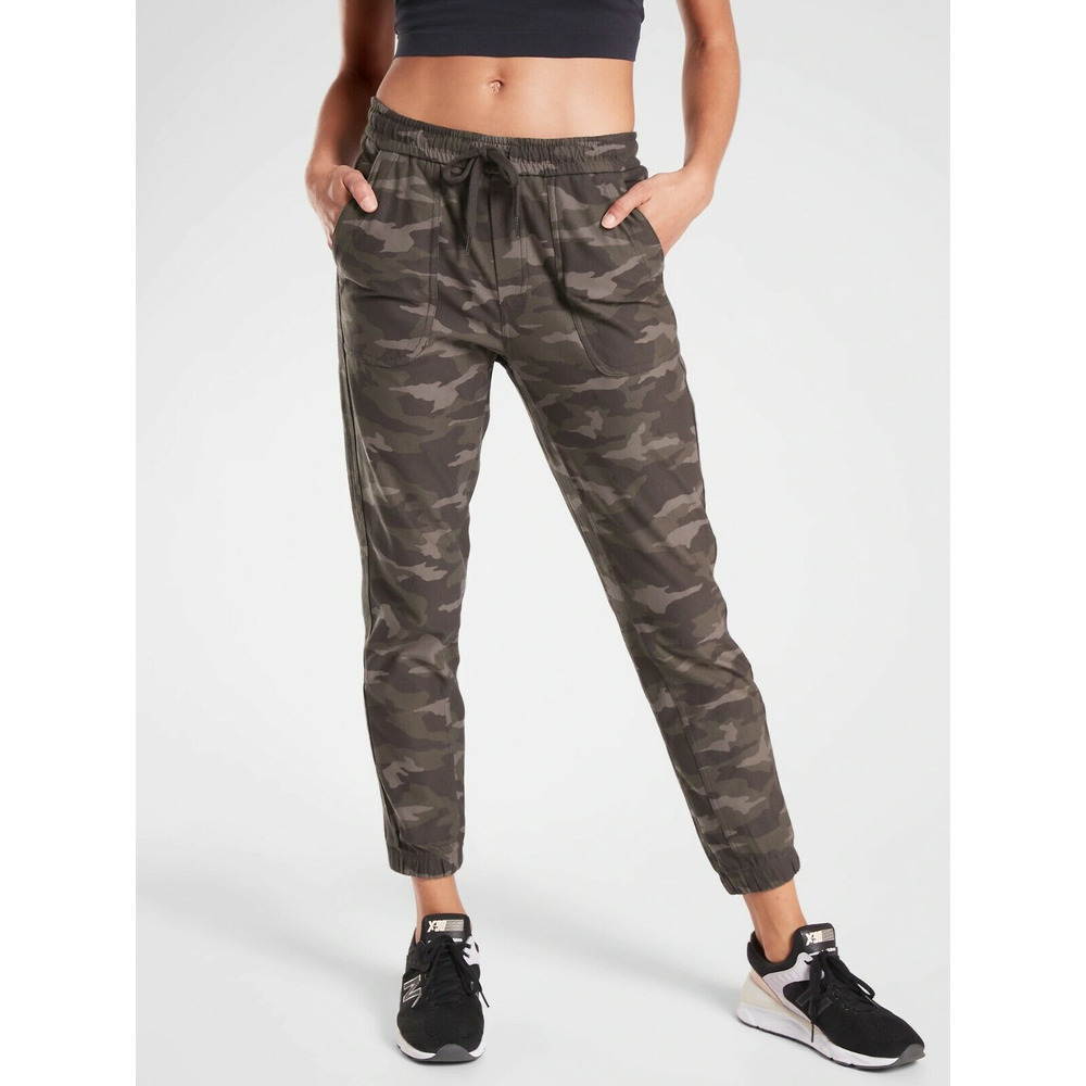 Athleta Farallon Drawstring Elastic Waist Jogger Pants Brown Olive GreenCamo 0